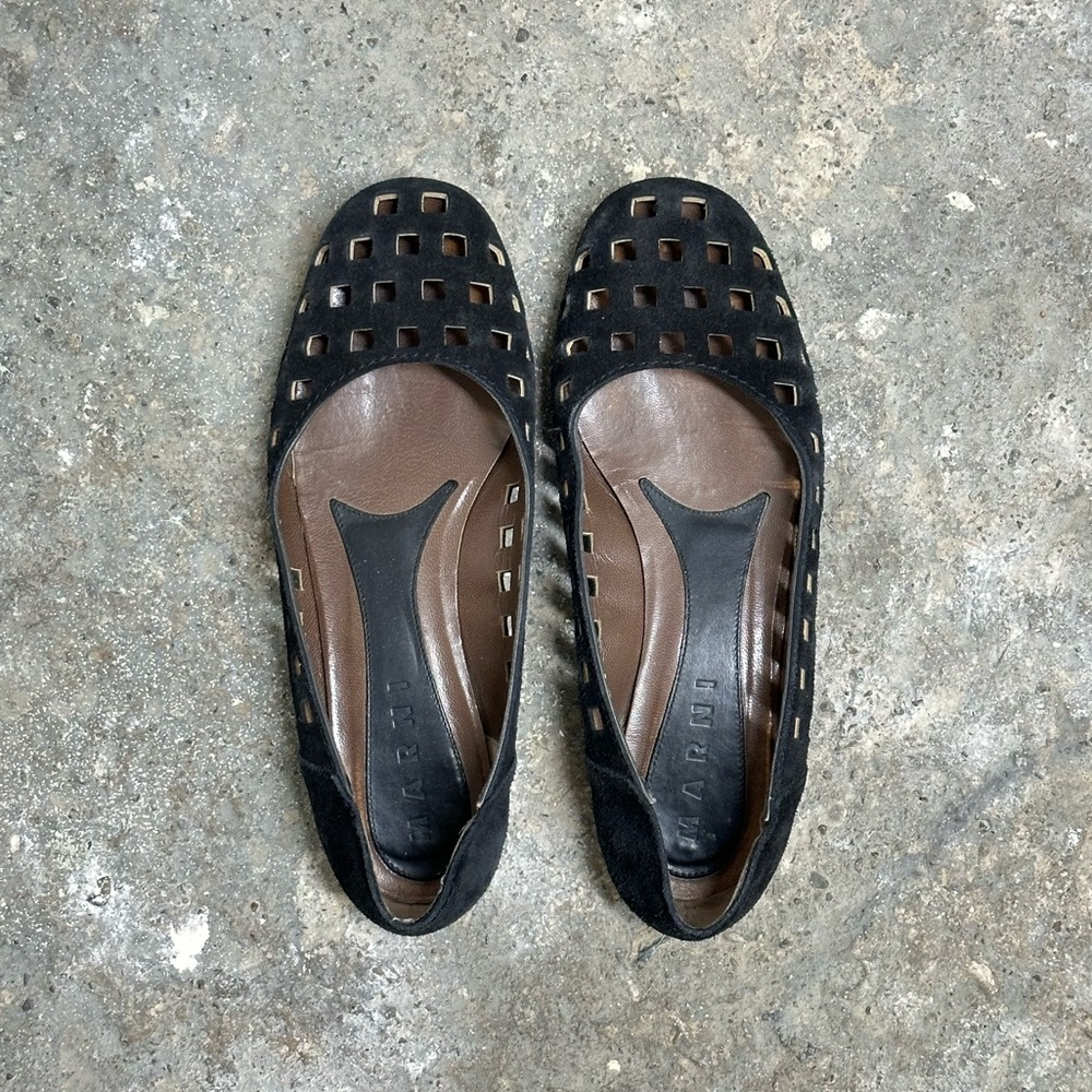Marni Black Suede Square Cutout Ballet Flats